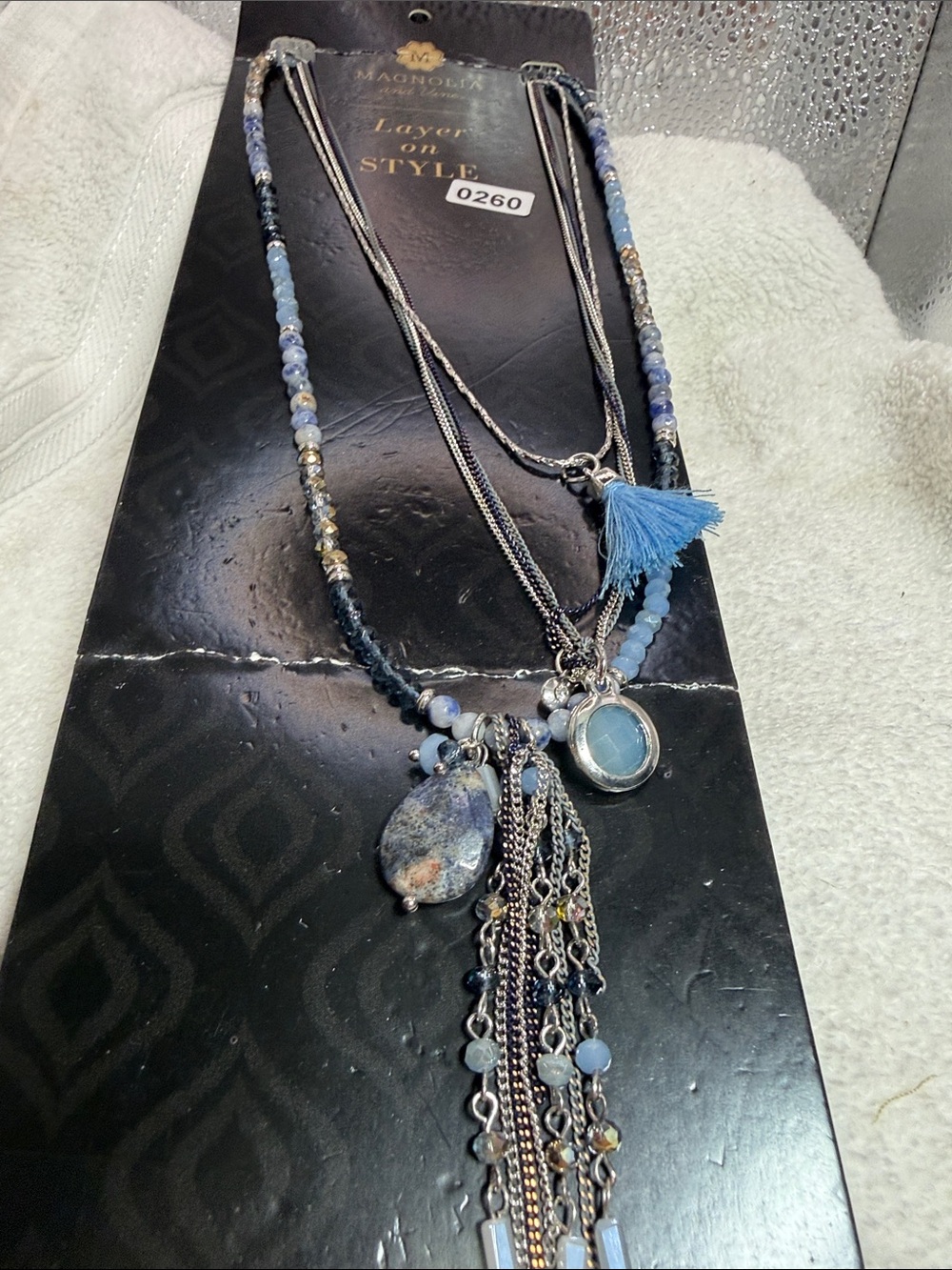 Magnolia Blue Layered Stone Necklace with Tassel